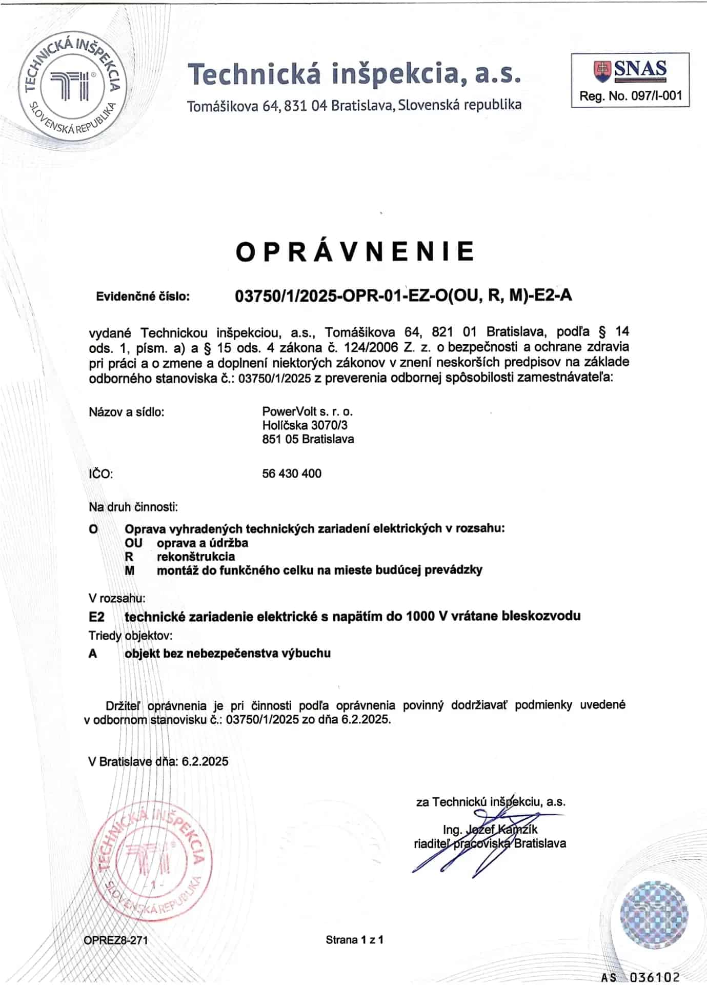Oprávnenie: oprava technických zariadení elektrických a bleskozvodov